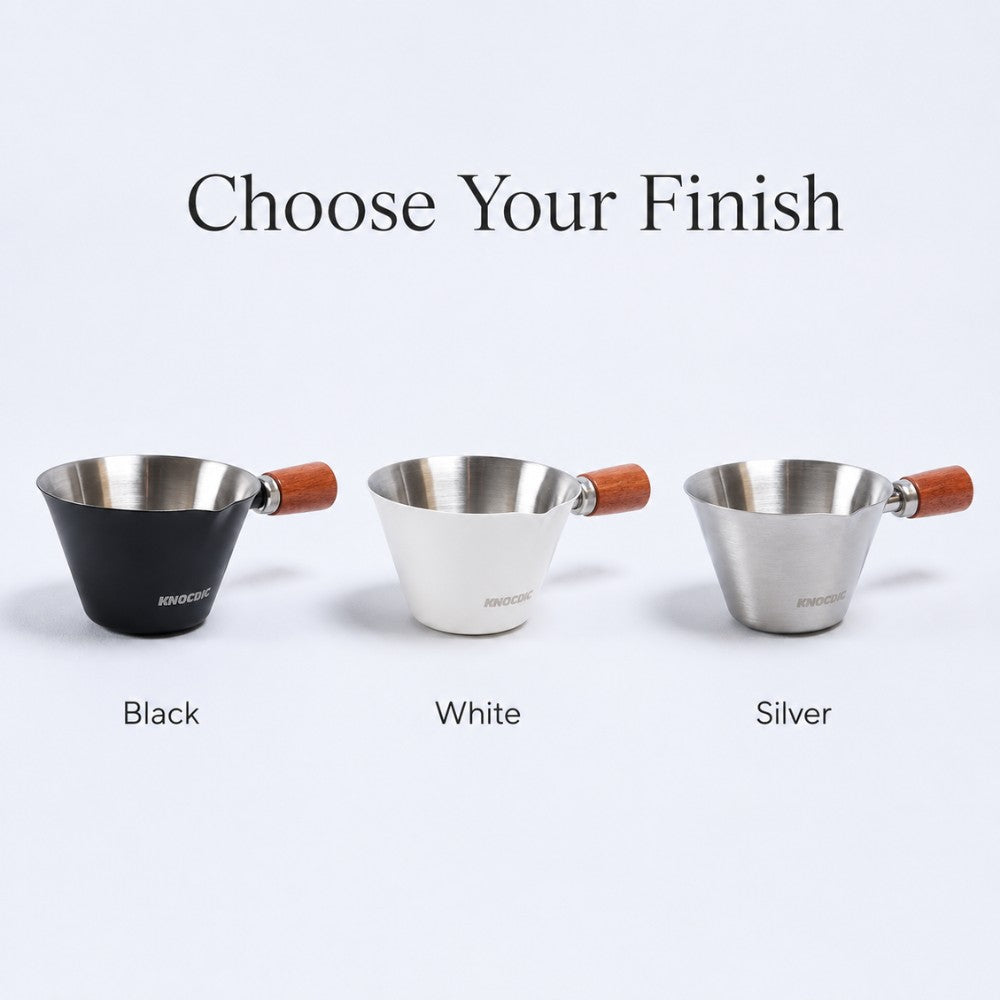 Black white and silver espresso measuring cup colour options