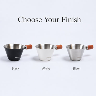 Black white and silver espresso measuring cup colour options