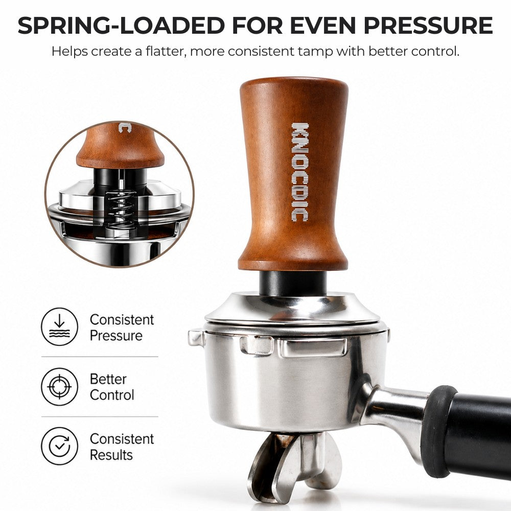 KNOCDIC Spring loaded espresso tamper for even pressure and consistent results
