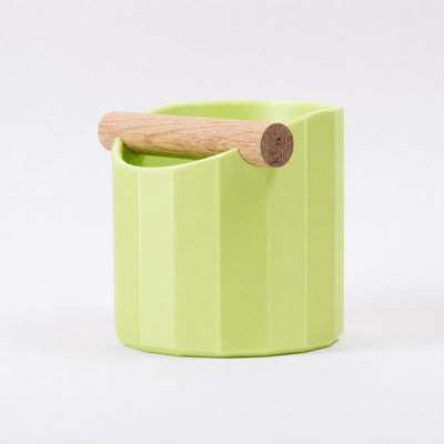 Facet Geometric Espresso Knock Box with real wood bar in matte apple green