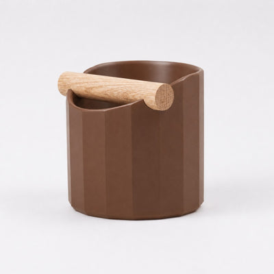 Facet Geometric Espresso Knock Box with real wood bar in matte brown