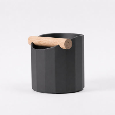 Facet Geometric Espresso Knock Box with real wood bar in matte charcoal