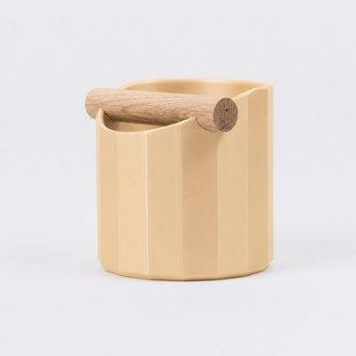 Facet Geometric Espresso Knock Box with real wood bar in matte desert tan