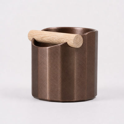 Facet Geometric Espresso Knock Box with real wood bar in galaxy brown