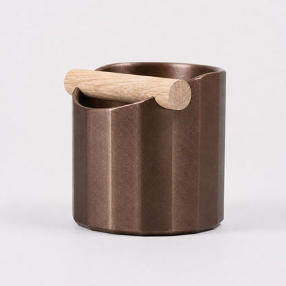 Facet Geometric Espresso Knock Box with real wood bar in galaxy brown