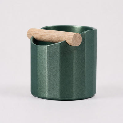 Facet Geometric Espresso Knock Box with real wood bar in galaxy green