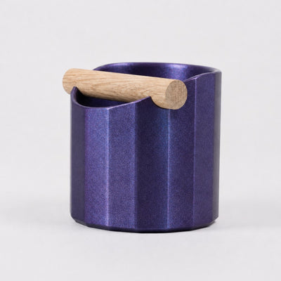 Facet Geometric Espresso Knock Box with real wood bar in galaxy purple