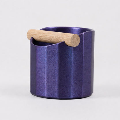 Facet Geometric Espresso Knock Box with real wood bar in galaxy purple