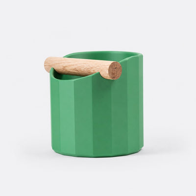 Facet Geometric Espresso Knock Box with real wood bar in matte grass green