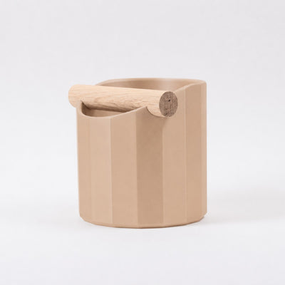 Facet Geometric Espresso Knock Box with real wood bar in matte latte brown