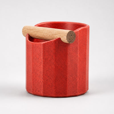 Facet Geometric Espresso Knock Box with real wood bar in marble red