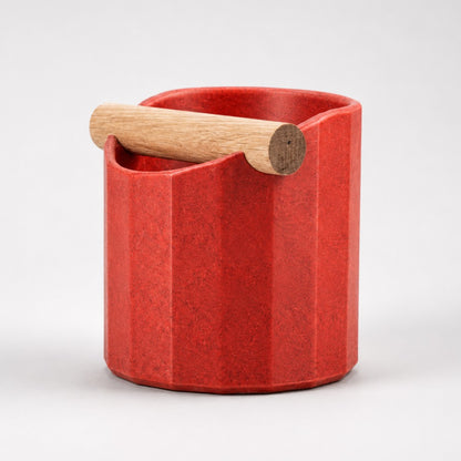 Facet Geometric Espresso Knock Box with real wood bar in marble red