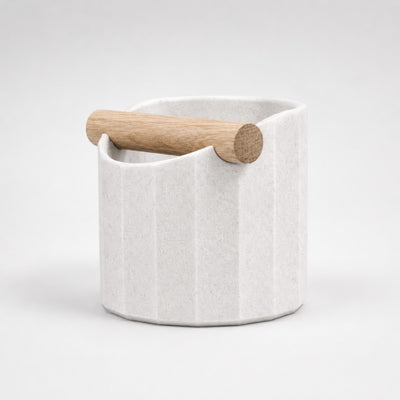 Facet Geometric Espresso Knock Box with real wood bar in marble white