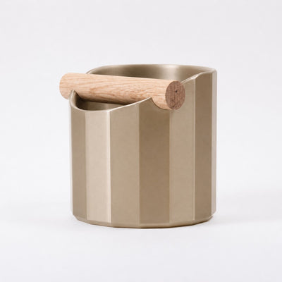 Facet Geometric Espresso Knock Box with real wood bar in metallic gold