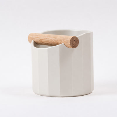 Facet Geometric Espresso Knock Box with real wood bar in matte off white