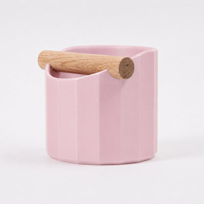 Facet Geometric Espresso Knock Box with real wood bar in matte pink