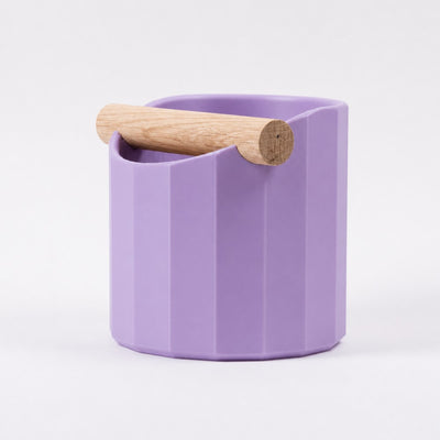 Facet Geometric Espresso Knock Box with real wood bar in matte purple