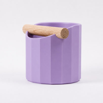 Facet Geometric Espresso Knock Box with real wood bar in matte purple