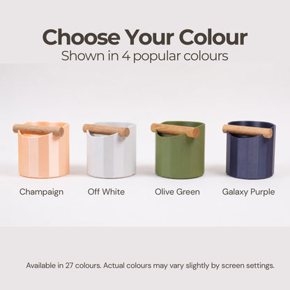 Color selection chart showing the structural Facet knock box in Champaign, Off White, Olive Green, and Galaxy Purple.