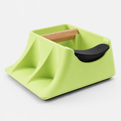 The Hub 3-in-1 Espresso Knock Box & Tamping Station in matte apple green