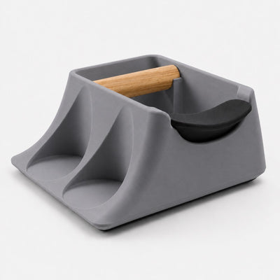 The Hub 3-in-1 Espresso Knock Box & Tamping Station in matte ash grey