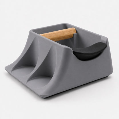 The Hub 3-in-1 Espresso Knock Box & Tamping Station in matte ash grey