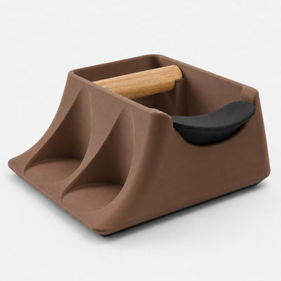 The Hub 3-in-1 Espresso Knock Box & Tamping Station in matte brown