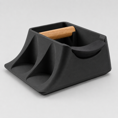 The Hub 3-in-1 Espresso Knock Box & Tamping Station in matte charcoal