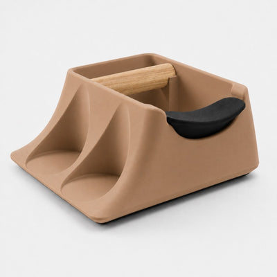 The Hub 3-in-1 Espresso Knock Box & Tamping Station in matte latte brown