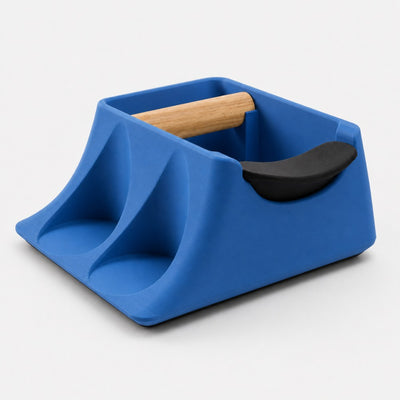 The Hub 3-in-1 Espresso Knock Box & Tamping Station in matte marine blue