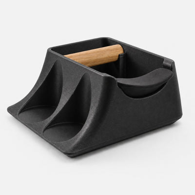 The Hub 3-in-1 Espresso Knock Box & Tamping Station in metallic black