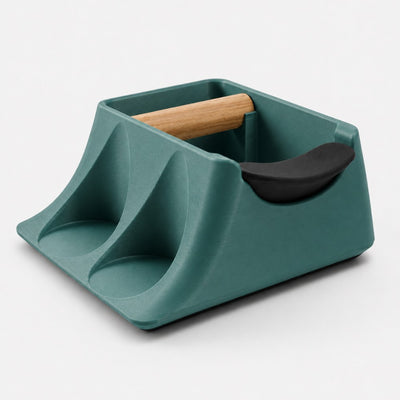 The Hub 3-in-1 Espresso Knock Box & Tamping Station in metallic green