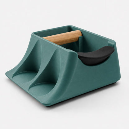 The Hub 3-in-1 Espresso Knock Box & Tamping Station in metallic green