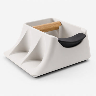 The Hub 3-in-1 Espresso Knock Box & Tamping Station in matte off white