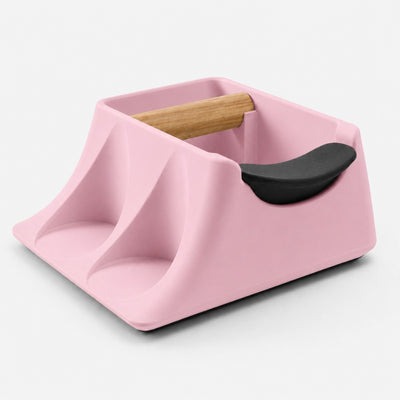 The Hub 3-in-1 Espresso Knock Box & Tamping Station in matte pink