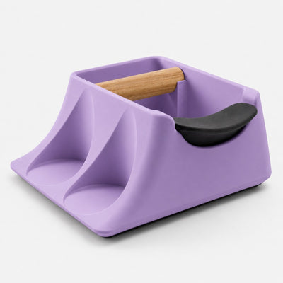 The Hub 3-in-1 Espresso Knock Box & Tamping Station in matte purple