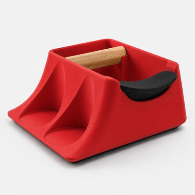 The Hub 3-in-1 Espresso Knock Box & Tamping Station in matte red