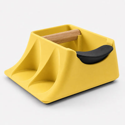 The Hub 3-in-1 Espresso Knock Box & Tamping Station in matte yellow