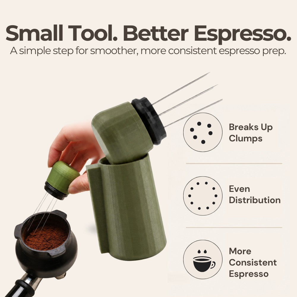 Product features infographic detailing the anti-channeling and clump-breaking capabilities of the magnetic needle tool.