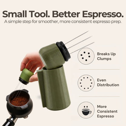 Product features infographic detailing the anti-channeling and clump-breaking capabilities of the magnetic needle tool.