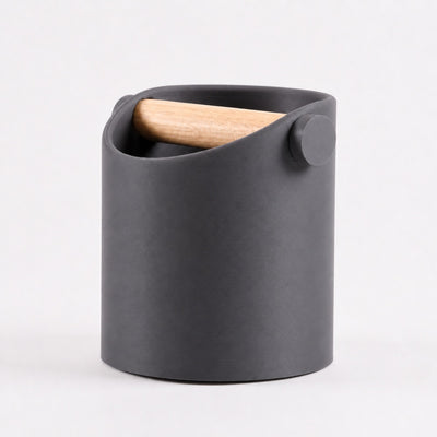 Minimalist Espresso Knock Box with real oak wood bar in Matte Charcoal