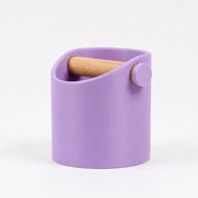 Minimalist Espresso Knock Box with real oak wood bar in Matte Purple