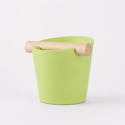 Nordic Espresso Knock Box Large Size with real oak wood bar in matte apple green