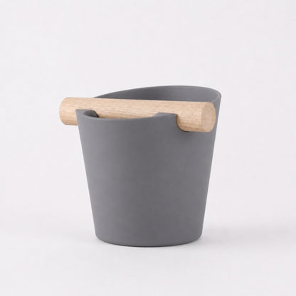Nordic Espresso Knock Box Large Size with real oak wood bar in matte ash green