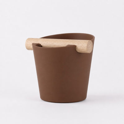 Nordic Espresso Knock Box Large Size with real oak wood bar in matte brown