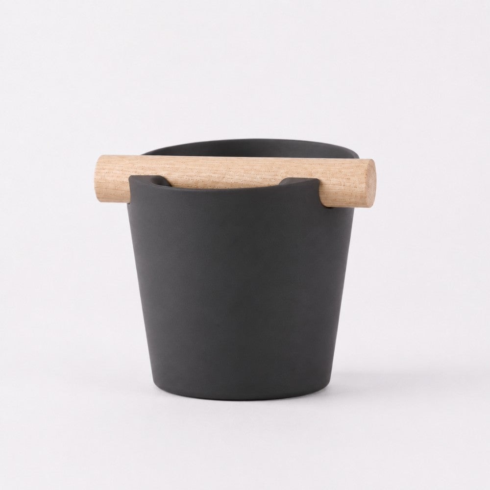 Nordic Espresso Knock Box Large Size with real oak wood bar in matte black