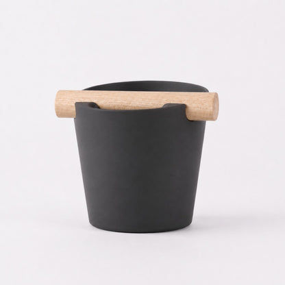 Nordic Espresso Knock Box Large Size with real oak wood bar in matte black