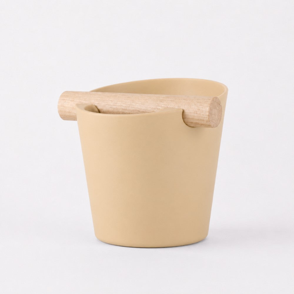 Nordic Espresso Knock Box Large Size with real oak wood bar in matte desert tan
