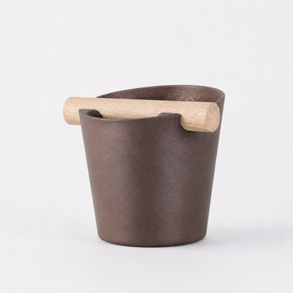 Nordic Espresso Knock Box Large Size with real oak wood bar in galaxy brown