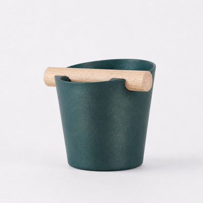 Nordic Espresso Knock Box Large Size with real oak wood bar in galaxy green